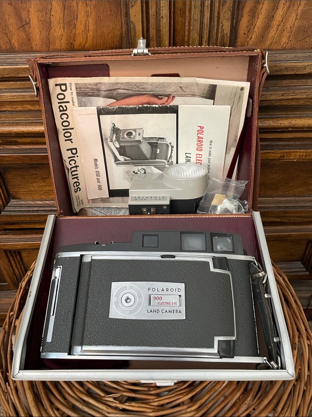 Polaroid Land Camera 900 in Black and Silver with Case-Vintage